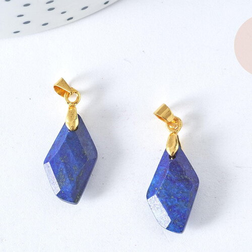 Pendentif polygone lapis lazuli naturel laiton doré 19,5mm, x1 (g7931)