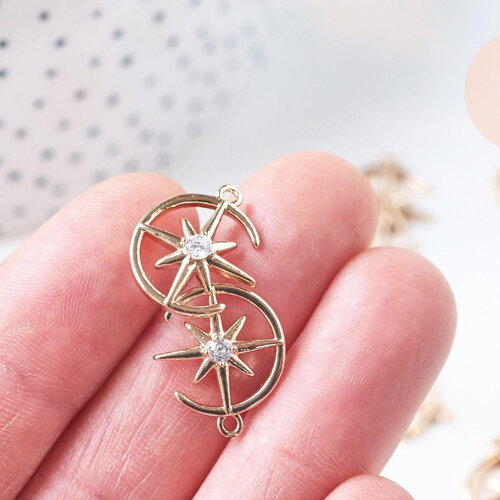 Pendentif rond étoile du nord laiton doré 18k zircon 18mm, un pendentif doré avec cristaux pour création bijoux, x1 g5514