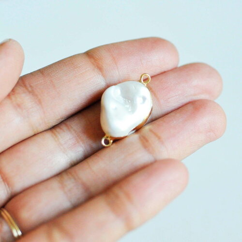 Connecteur pendentif grosse perle naturelle keshi,perle de culture, perle naturelle blanche,26mm, x1 g5144