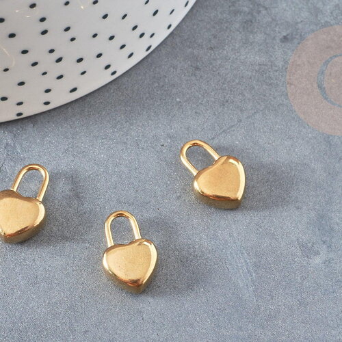 Breloque cadenas coeur acier 304 inoxydable doré 20x15mm ,création bijoux coeur amour x1 g4911