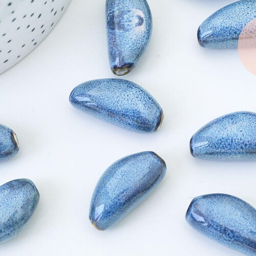 Perles ovales porcelaine bleue 32mm, x5 (g5503)
