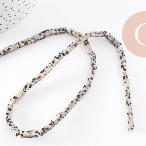 Perle rectangle jaspe dalmatien naturel 13.5mm, x1 fil de 39cm (g1925)