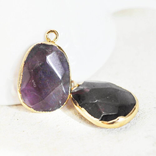 Pendentif améthyste violette, fournitures créatives, pendentif pierre, support doré, création bijoux, pierre naturelle, 25mm, x1,g1044
