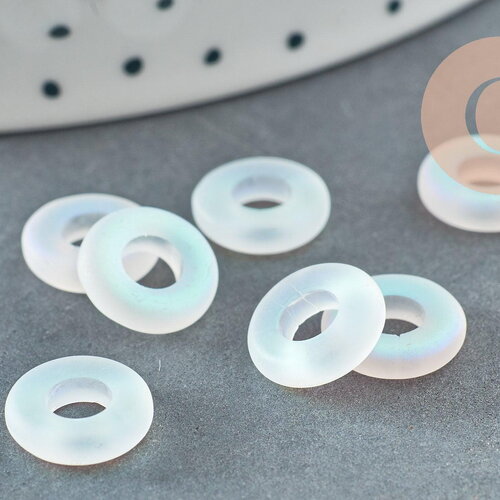 Pendentif donut disque verre blanc irisé 10x3mm,x10 (g6380)