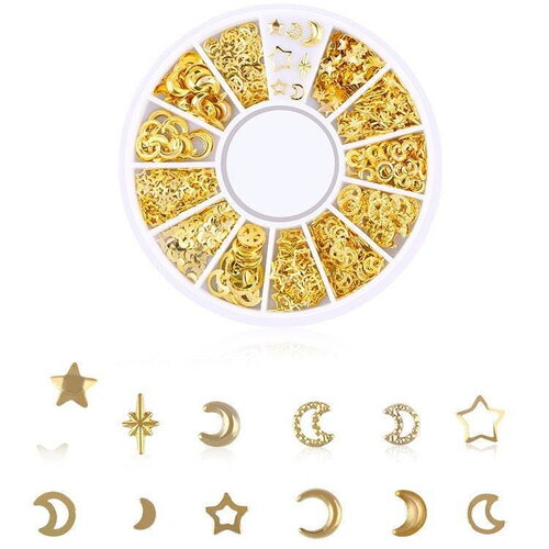 Charm à coller zamac doré, lune et étoile, fournitures à coller pour décorer pierres et bijoux,4-5mm, boite de 200, x1 (g5244)
