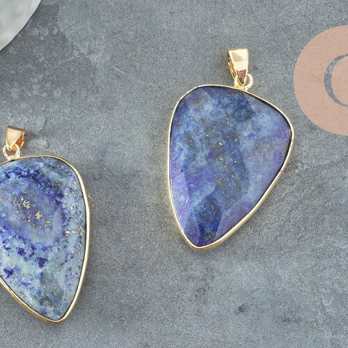 Pendentif goutte lapis lazulis naturel laiton doré 40mm, x1 (g0488)