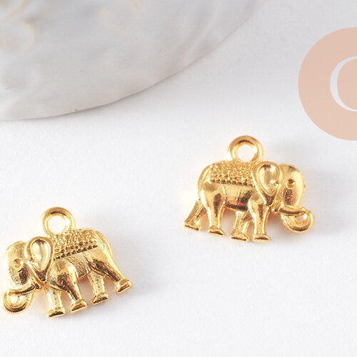 Pendentif éléphant zamac doré,fournitures créatives, sans nickel,creation bijoux animal jungle,14mm,x 2 (g5462)