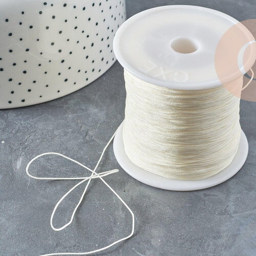 Cordon fil de jade nylon beige 0.5mm, fabrication bijoux avec nœud coulissant, x1mètre (g8947)