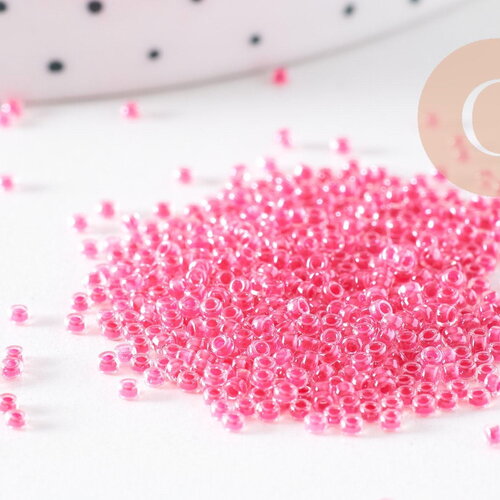 Perles rocailles miyuki rose, perle rocaille japonaise fuchsia lined crystal ,perle rocaille perlage,15/0, 1.5mm, sachet 10g (g3956)