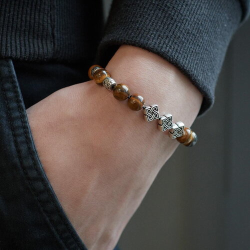 Kit bracelet pour homme oeil de tigre naturel zamac argenté leilo, pochette 1 bracelet (g9176)