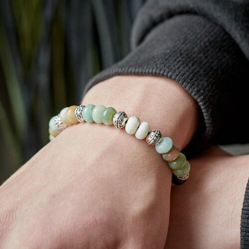 Kit bracelet pour homme amazonite naturelle zamac argenté marius, x1 pochette 1 bracelet (g9175)