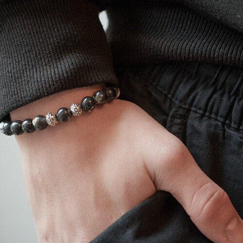Kit bracelet pour homme coquillage noir et zamac argenté david, x1 pochette 1 bracelet (g9180)