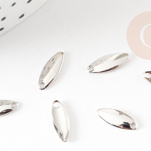 Breloque ovale cuivre or blanc rhodium 10mm,pendentif argent pour création bijoux diy, x4 g9247