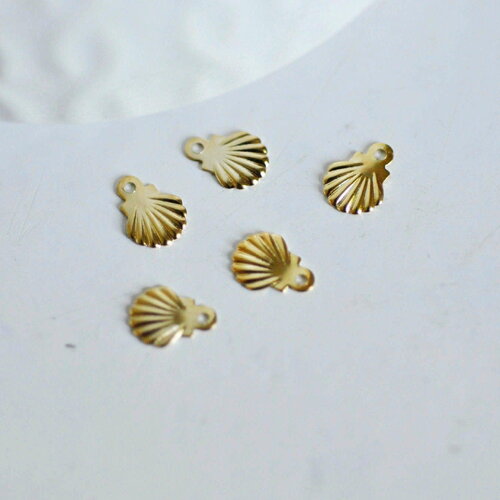 Breloque coquillage acier 304 inoxydable doré 14k 7.5mm, pendentif coquillage sans nickel, x10 g6014