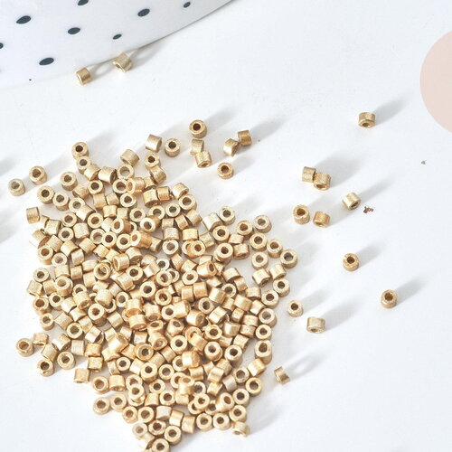 Perles tube or clair mat façon delica miyuki, perle rocaille japonaise or mat, perlage tissage, sachet 8g, x1 g7762