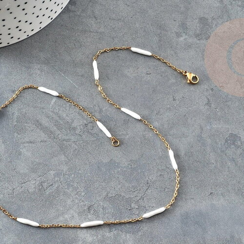 Chaine complète acier inoxydable pvd/ip dorée 14k fantaisie résine blanche 2mm/45cm, chaine avec fermoir x1 g9373