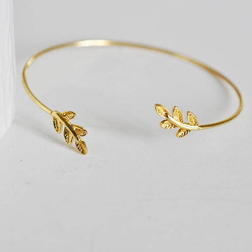 Bracelet jonc ouvert réglable 16k feuille 63mm, x1 (g2199)