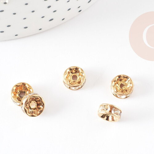 Rondelle fer doré zircon grade b 8mm, perles dorées, perle intercalaire, perle disque, x10 (g5739)