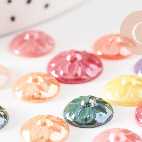Cabochon dôme rond porcelaine irisé 10mm, cabochons, porcelaine, fait main, motif floral, x20 g1807
