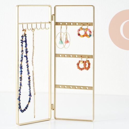 Présentoir à bijoux collier boucles d'oreilles pliable laiton doré 28cm, x1 (g9316)