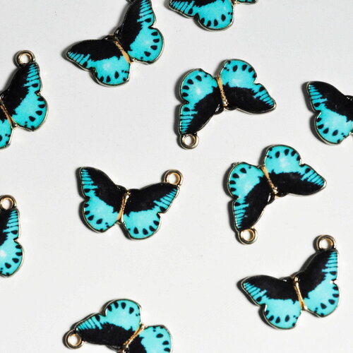 Pendentif papillon émail bleu zamac doré , pendentif sans nickel, poisson doré, pendentif zamac doré,20mm, x5 g4570