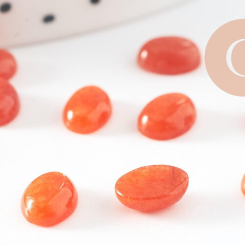 Cabochon ovale jade naturel orange 8x6mm, création bijoux pierre naturelle, x1 (g10125)