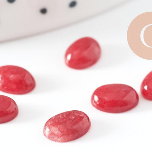 Cabochon ovale jade naturel rouge 8x6mm, création bijoux pierre naturelle, x1 (g10124)