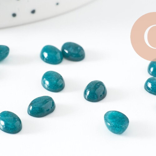 Cabochon ovale jade naturel turquoise marbré 8x6mm, création bijoux pierre naturelle, x1 (g10123)