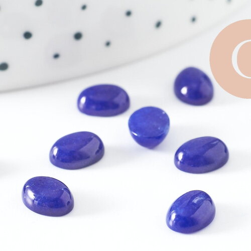 Cabochon ovale jade naturel bleu roi 8x6mm, création bijoux pierre naturelle, x1 (g10122)
