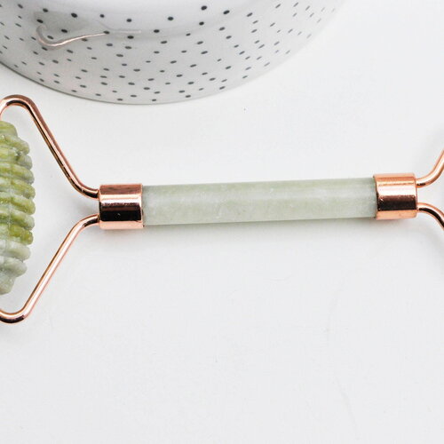Rouleau de massage jade jaune naturel support or rose,un outil en pierre naturelle pour masser le visage auto-massage, x1 g4513