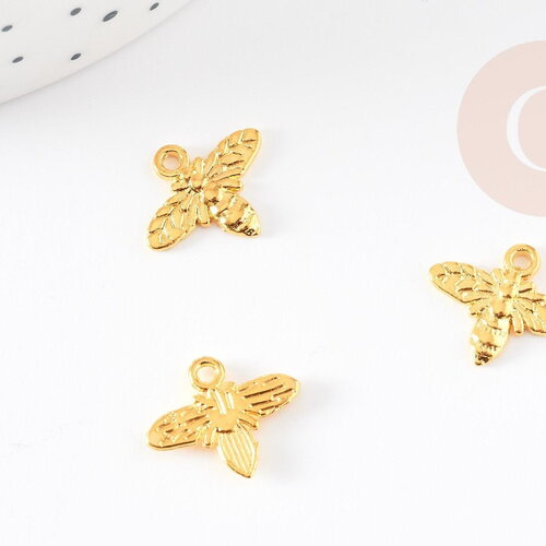 Pendentif abeille zamac doré 16mm,breloque création bijoux insecte, x10 g5327