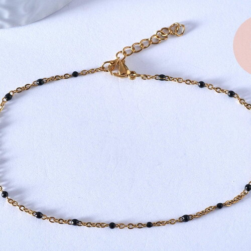 Chaine de cheville acier doré 14k résine noire chaine doree, bracelet chaîne fine,1.5-2mm,23cm, x1 g3430