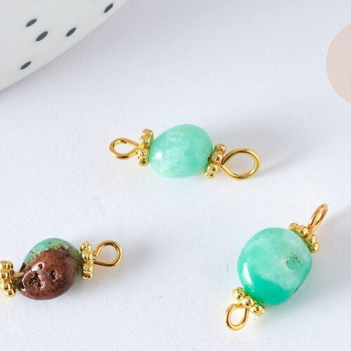 Pendentif connecteur nugget jade australie naturel laiton doré 17~19mm, pendentif bijoux pierre, x1 g7218