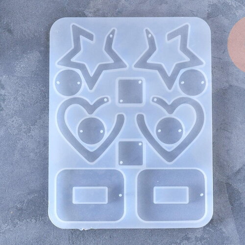 Moule pour fabrication boucles coeur étoile résine, un moule en silicone pour réaliser des bijoux avec inclusion en résine, x1 (g4579)