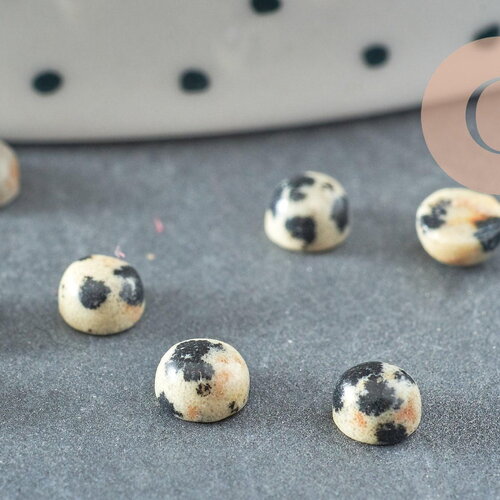 Cabochon rond jaspe dalmatien,bijou pierre,cabochon pierre, cabochon jaspe naturel, jaspe taches,4mm, pierre naturelle, x1 g2973