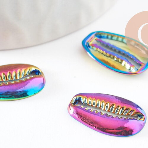Pendentif coquillage cauris zamac multicolore 19mm, coquillage zamac irisé multicolore , x1 (g7458)