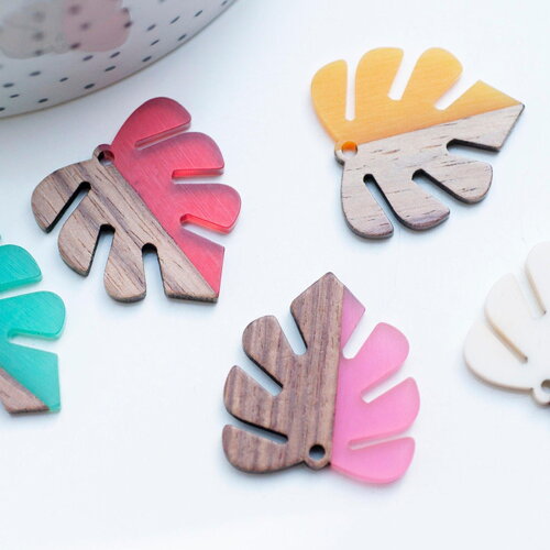 Pendentif disque bois résine multicolore, bois naturel,pendentif végétal,création bijoux bois,18mm, x5 g4873