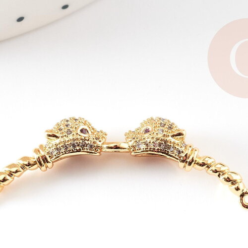 Connecteur léopard laiton doré et strass 42mm, pendentif qualité doré, création bijou luxe, x1 g2887