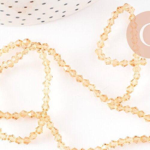 Perles cristal toupies facette orange transparent, cristal jaune, bicone facette,3mm, fil de 45 cm, x1 (g2600)