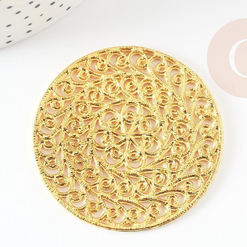Pendentif fleur filigrane fleur zamac doré52.5mm, pendentif or dentelle x1 g4094