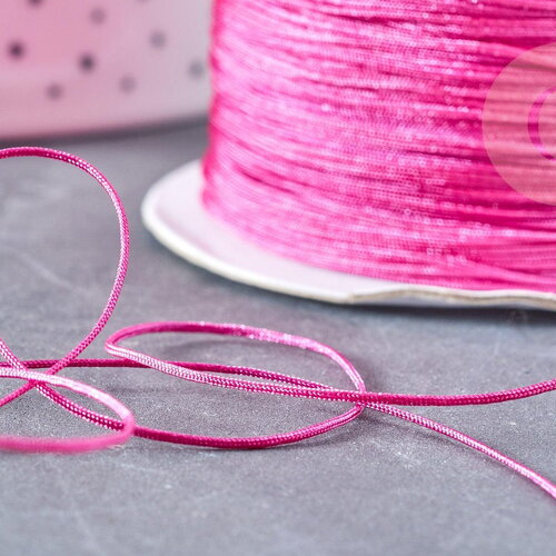 Cordon rose fuchsia tressé polyester 0.6mm, cordon fil de jade pour bijoux, x1 mètre g8454