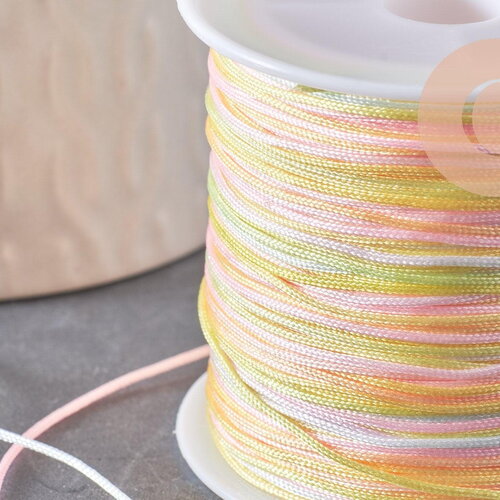 Cordon nylon multicolore pastel 0.8mm, fabrication bijoux x1 mètre (g9881)