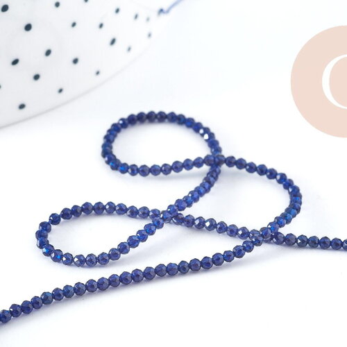 Perles rondes cristal facettées bleu 2mm ,cristal, le fil de 35cm (g9057)