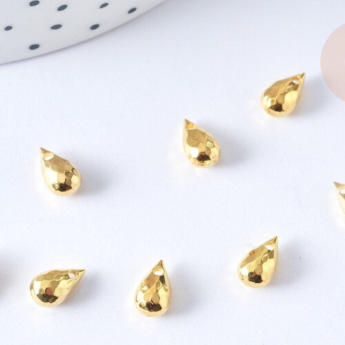 Breloques gouttes martelées zamac doré 9mm, pendentif doré zamac, breloque goutte dorée, x10 g7904