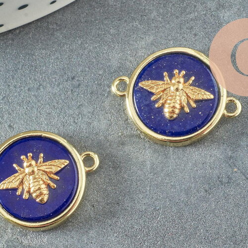Pendentif connecteur rond ou ovale lapis abeille, un pendentif pour la creation de bijoux pierre naturelle,21.5mm, x1 g6267
