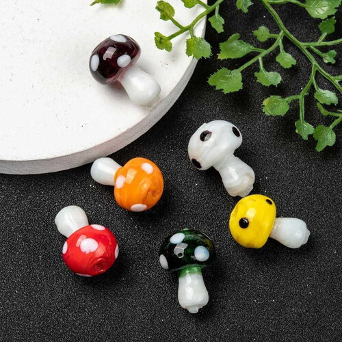 Pendentif champignon en verre tchèque 19mm, x5 (g4585)