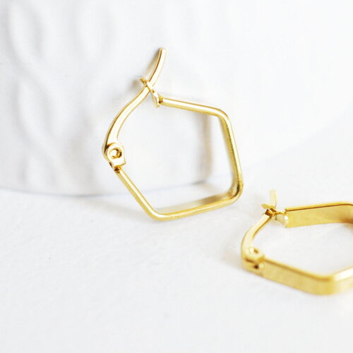 Créoles géométrique acier doré, bijoux doré,création bijoux, boucles losange,sans nickel,la paire,boucles acier, 16mm, la paire,g2325