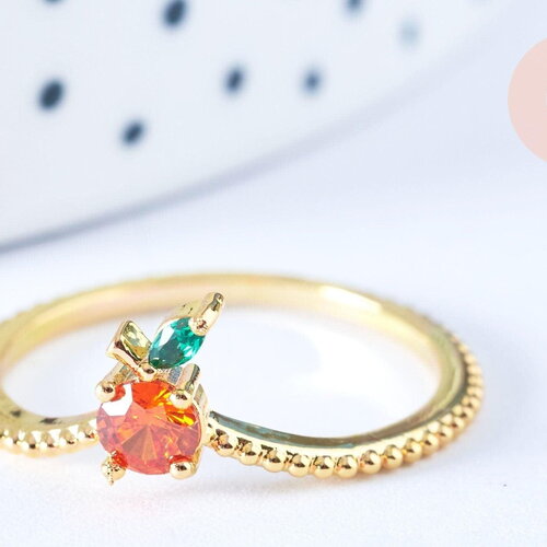 Bague fruit orange laiton doré 16k zircons, x1 (g6578)