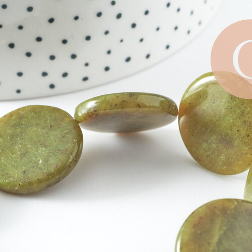 Perle disque jade naturel vert 25mm,bijoux pierre naturelle, x5 g6467