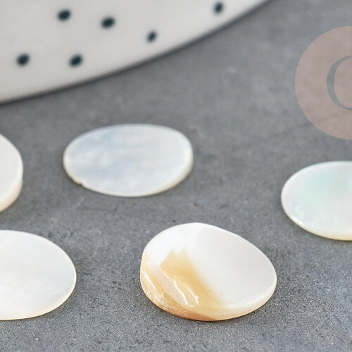 Cabochon plat rond nacre blanche naturelle 12mm, cabochon coquillage nacre naturelle, x1 g8540
